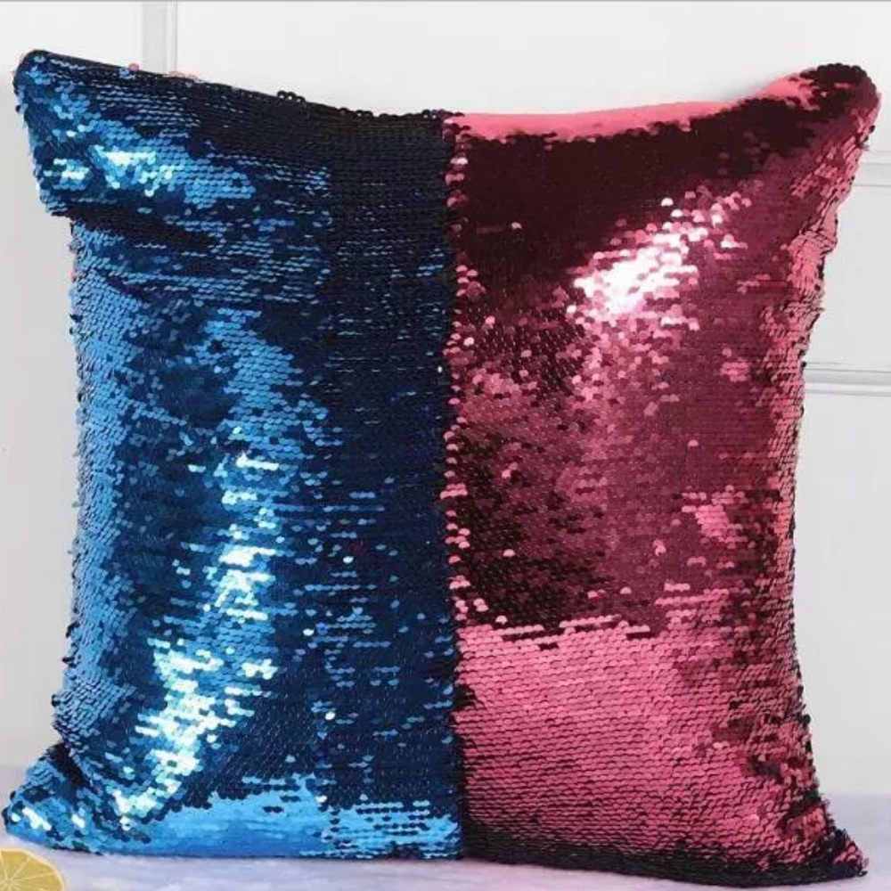 Blue & Pink Reversible Sequence Shimmery Mermaid Pillow Cushion, 10.5" Square